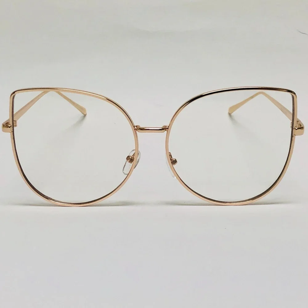 Cat Eye Glasses Gold Frame Clear Lens Fashion Eyeglasses Women UV400‎ Oversized